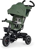 Kinderkraft SPINSTEP Dreirad ab 1 jahr mit Schubstange, wasserfeste Verdeck mit UPF50+ Filter, 360 Grad drehbare Sitz, Freilauf, Zusammenklappbar, Klingle, Korb, Grün