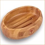 GRÜNE Valerie® Große edle nachhaltige Seifenschale - Seifenhalter - Soap Box Dish - aus Natur Holz (Bad, Dusche, Küche) - gereifter Bambus