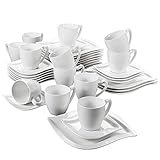 MALACASA, Serie Elvira, 36 TLG. Set Cremeweiß Porzellan Kaffeeservice Geschirrset Tafelservice mit Kuchenteller, 230ml Tasse, Untertasse Geschirr für 12 Personen