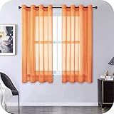MRTREES Voile Gardinen Vorhang halbtransparent kurz mit Ösen in Leinenoptik Stores Gardinen Schals für Wohnzimmer Schlafzimmer Kinderzimmer Orange 145×140cm (H×B) 2er Set