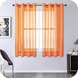 MRTREES Voile Gardinen Vorhang halbtransparent kurz mit Ösen in Leinenoptik Stores Gardinen Schals für Wohnzimmer Schlafzimmer Kinderzimmer Orange 145×140cm (H×B) 2er Set