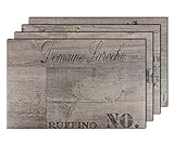 4er Premium Tischsets Holzoptik Weinkiste Grau-Braun | PVC Schaum-Vinyl | 43,5x28,5cm | 2,4mm | 180g | Gastro-Qualität | abwaschbar | bazaaro