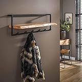 RINGO-Living Kleider Garderobe Flur aus Holz & Metall, Wandgarderobe mit Ablage, rustikale Wandregal Garderobe, Garderobe Holz & Metall, stylische Kleidergarderobe Flur, Wanddeko Industrial Style