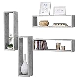 [en.casa] 4er Set Schweberegal Fagernes 59x15x17cm Wandregal 4-teilig Hängeregal Ablage Wandboard Betonoptik Grau