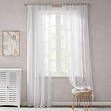 Gardinen Schals Weiß Leicht & Soft mit Stangendurchzug Voile Vorhänge Schlafzimmer Transparent Vorhang für große Fenster Organza, lang (2er-Set, je 175x140cm)