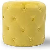 MAMINGBO Runde Ottomane mit Stauraum, Knopftuft-Fußstütze, Hocker, Bank, gepolsterte Schuhbank (Farbe: gelb)