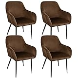 Homewell Esszimmerstühle 4er Set, Küchenstuhl Polsterstuhl Samtsitz, Glatt Akzentstuhl Komfortabler, Wohnzimmerstuhl Sessel mit Rückenlehne, Ergonomisch Design mit Metallbeine (4, Braun)