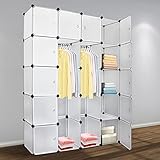 Herrselsam DIY Kleiderschrank Regalsystem 20 Würfel Garderobe Kleiderschrank Offen Kunststoff Garderobe mit Türen Garderobenschrank Weiß 180 x 142 x 37CM