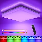 IEGLED LED Deckenleuchte Dimmbar RGB Farbwechsel, 24W 2400LM LED Deckenlampe Dimmbar mit Fernbedienung, LED Lampe RGB, IP54 Badezimmerlampe Wohnzimmerlampe Kinderzimmerlampe Flurlampe 28x28x4.8cm
