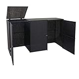 Mendler 3er-Mülltonnenverkleidung HWC-E25, Mülltonnenbox Mülltonnenabdeckung, Poly-Rattan 3x120l - schwarz