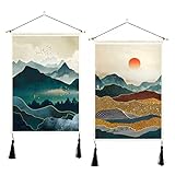 ORTIGIA 2er Set Japanische Wandbehang Berg Wald Sonnenuntergang Wandteppich Nature Landschaft Wandtuch Wanddeko für Schlafzimmer 35cmx50cm