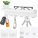 TENXSNUG Schlüsselbrett mit Ablage, Edelstahl SchlüSselhalter Wand Schlüsselboard mit 6 Haken + 2 Selbstklebend Haken, Rostfrei Schlüsselhaken Schlüsselregal für Eingangsbereich, Flur, Küche, Weiß