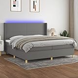 UYSELA Home Sets mit Boxspringbett mit Matratze & LED dunkelgrau 200x200 cm Stoff