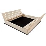 QLS Sandkasten Sandbox Deckel zum Bemalen Holz Sandkiste Sitzbänke Garten 150 x 140 cm