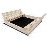 QLS Sandkasten Sandbox Deckel zum Bemalen Holz Sandkiste Sitzbänke Garten 150 x 140 cm