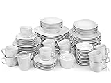 SÄNGER | Tafelservice Bilgola weiß, 86-teiliges Geschirrset aus Porzellan für 12 Personen, Komplettset, Teller Set