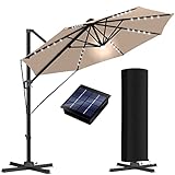 KESSER® Sonnenschirm Ampelschirm Sun Rund XL LED Solar Ø330 cm Inkl. Abdeckung + Windsicherung 7-Fach Verstellbar Drehbar Neigbar Kippbar Groß 360° Drehbar Gartenschirm mit Kurbel Sonnenschutz UV50+