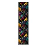 Schiebegardinen Set Gelbe Blüten mit Blauen Blumen vor Türkis Flächenvorhang 250 x 60cm Wandhalterung