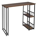 WOLTU Bartisch BT25dc Stehtisch Bistrotisch Bartheke Tresentisch, mit 2 Ablagefläche, Metallgestell, MDF, 120x50x105cm(BxTxH), Dunkelbuche