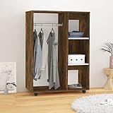 Keketa Kleiderschrank mit offenem Fach 3 seitlichen Ablagen Kleiderschrank mit Rollen Garderobenschrank Dielenschrank für Schlafzimmer Wohnzimmer Räuchereiche 80x40x110 cm Holzwerkstoff