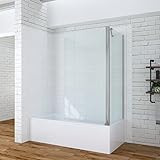 Duschwand Glas für Badewanne Ecke mit Seitenwand Badewannenaufsatz 80x70x140 cm mit Hebe-Senkmechanismus Verstellbereich 5 mm Nano ESG Sicherheitsglas