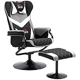 HOMCOM Relaxsessel ergonomische Relaxliege mit Liegefunktion, Polstersessel mit Hocker drehbarer Gaming Stuhl Fernsehsessel für Freizeitraum Videoraum Schwarz+Weiß 67 x 78,5 x 102,5 cm