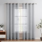 TOPICK Voile Vorhang Mit Ösen Sheer Vorhänge Transparent Gardine Gaze Paarig Ösenschals für Wohnzimmer Schlafzimmer 225 cm x 140 cm(HxB) 2er - Set Grau