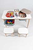 Kindersitzgruppe Mit Stauraum,Kindertisch Mit 2 Stühlen,Spielzeug Organizer Kinderzimmer,Spieltisch,Kinder Tisch Stuhl Set,Lego Tisch