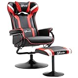 Vinsetto Relaxsessel mit Hocker, Fernsehsessel, Polstersessel, Spiel-Stil, Gamingstuhl, Liegefunktion, 130° neigbar, für Videoraum, Freizeitraum, Schwarz+Rot, 67 x 82,5 x 103 cm