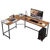 RELAX4LIFE Computertisch für Zwei Personen, Schreibtisch L-Form, Eckschreibtisch mit Verstellbarer Fußpolster und CPU Ständer, Platzsparender Winkeltisch für Arbeitszimmer & Büro, PC-Tisch (Braun)