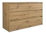 ADGO Karo K120 Kommode mit 6 Schubladen 120x75x40cm, Klassischer Schrank mit Regalen Schlafzimmer, Wohnzimmer, Kinderzimmer, Tief Freistehend Platzsparend (Versand in 2 Packs)(Artisan Eiche)