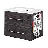 FACKELMANN Waschtischunterschrank inkl. Keramikbecken B.PERFEKT/Soft-Close-System/Maße (B x H x T): ca. 63 x 51 x 48 cm/Waschbeckenunterschrank & Waschtisch/Schrank: Schwarz/Becken: Weiß