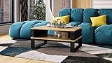 Design Couchtisch Gokee Tisch Wohnzimmertisch 90x42x60cm mit Ablagefläche, Farbe:Eiche Artisan/Schwarz matt