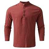 Männer Tägliches Baumwoll-Leinen-Hemd Langarm Hippie Lässige Strand-T-Shirts mit Knopfbluse Hemd Bügelfrei Herren Kurzarm