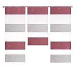 Decocompany Home Design Mini Flächenvorhang Set rot grau 2280-09 | 3 Teile | Scheibengardine Gesamtbreite 90cm (3x30cm) Höhe 80/60/80cm