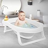 ECD Germany Baby Badewanne faltbar mit klappbaren Füßen, 33 L, 80x46 cm, Weiß-Grau, stabil, rutschfest, tragbar, Babybadewanne Babywanne Reisedusche Badebecken Duschwanne für Neugeborene & Kleinkinder