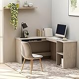 JUNZAI EckSchreibtisch, Computertisch, Arbeitstisch, Home Office Desk, Schreibtischorganizer, Büroschreibtisch, in L-Form Betongrau 120×140×75 cm Spanplatte