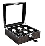RUTAVM Aufbewahrung Uhrenbox Mit Aufklappbarem Deckel Aus Holz, Lackiert, Quadratisch, Mit 6 Fächern, Fenster, Uhrenbox, Schmuck-Aufbewahrungsbox uhrenbox uhrenkasten