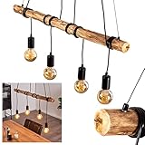 Pendelleuchte Tirana, moderne Hängeleuchte aus Metall/Holz in Schwarz/Natur, verstellbare Pendellampe im skandinavischen Design mit Holzstab, Höhe max. 174 cm, 4-flammig, 4 x E27, ohne Leuchtmittel