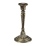 Relaxdays Kerzenständer, einarmig, für Tafel-& Stabkerzen, Vintage, Kerzenhalter Gusseisen, HxD 19 x 9 cm, schwarz/Gold, 1 Stück