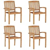 vidaXL 4X Teak Massiv Gartenstuhl Stapelbar Holzstuhl Gartensessel Stuhl Stapelstuhl Stühle Balkonstuhl Terrassenstuhl Essstuhl Gartenmöbel