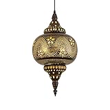 PERTID Türkische Lampe, Vintage-Stil, Wohnzimmer, Schlafzimmer, dekorativ, exquisite Heimdekoration, Kronleuchter, marokkanische Lampe, Ätzung, Pendelleuchte, geschnitztes Eisen, hohl, Na