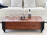 Uncle Joe´s Couchtisch Roosevelt im Vintage Shabby chic Style aus Massiv-Holz in braun mit Rollen Holzkiste Beistelltisch Landhaus Wohnzimmertisch Holztisch nussbaum