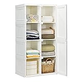COSTWAY Klappbarer Kleiderschrank mit 8 Fächer & Magnettüren, Garderobenschrank aus Kunststoff, Modulare Schrank Schuhschrank für Schlafzimmer, Kinderzimmer, 69 x 50 x 136 cm