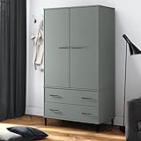 Tidyard Kleiderschrank mit 2 Schubladen und 1 großes Fach Garderobenschrank Garderobe Schrank Schlafzimmerschrank Dielenschrank Metallbeine Grau 90x55x172,5cm Massivholz