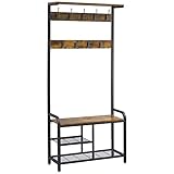 Yaheetech Garderobenständer mit Kleiderhaken und Schuhregal Kleiderständer Sitzbank bis 120 kg belastbar Industrie-Design Garderobe für Schlafzimmer/Flur/Eingangsbereich, 84 x 30 x 183 cm
