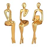 Goldene Skulptur Deko,3 Stück Abstrakte Kunst Denker Figuren Statue Dekoration Modern Deko für Büro Wohnzimmer Esstisch Regal (A)