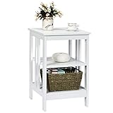 COSTWAY Nachttisch 3 Ebenen, Beistelltisch Nachtschrank, Sofatisch Couchtisch für Schlafzimmer, Wohnzimmer 40x40x61cm (II-förmig, Weiß)