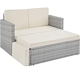 TecTake Sofa Set - 2 Sitzer Sessel mit Hocker und Schlaffunktion, kleine Rattan Couch als Outdoor Gartenmöbel, wetterfest für Lounge, Balkon und Garten, klappbar mit imprägnierten Polstern