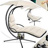 KESSER® Schwebeliege mit Sonnenschirm, Hängeliege, Sonnenliege H200, L194, B100 cm, Relaxliege, Schaukelliege Hängematte, bis 120 kg belastbar, Schaukelliege, Auflagen - Nackenkissen, Inkl. Tasche